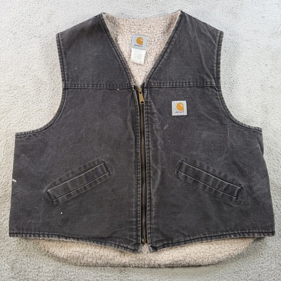 Vintage Carhartt Vest Mens 2XL Black Sherpa Lined Canvas V03 BLK Made USA Work